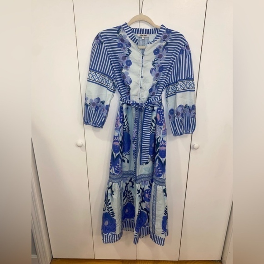 Celina Moon 100% Cotton Blue and White Dress